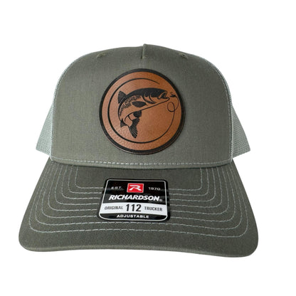 Fly Fishing Richardson 112FP Hat – Beetle/Quarry Color with Premium Leatherette Patch – Custom Outdoor Trucker Cap for Anglers